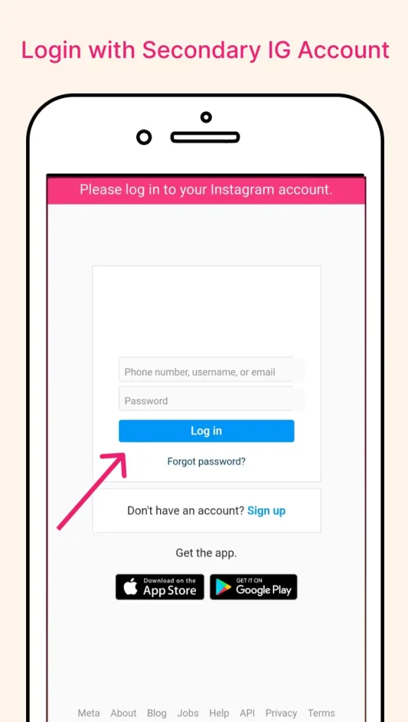 Login InstaUp APK with secondary instagram account